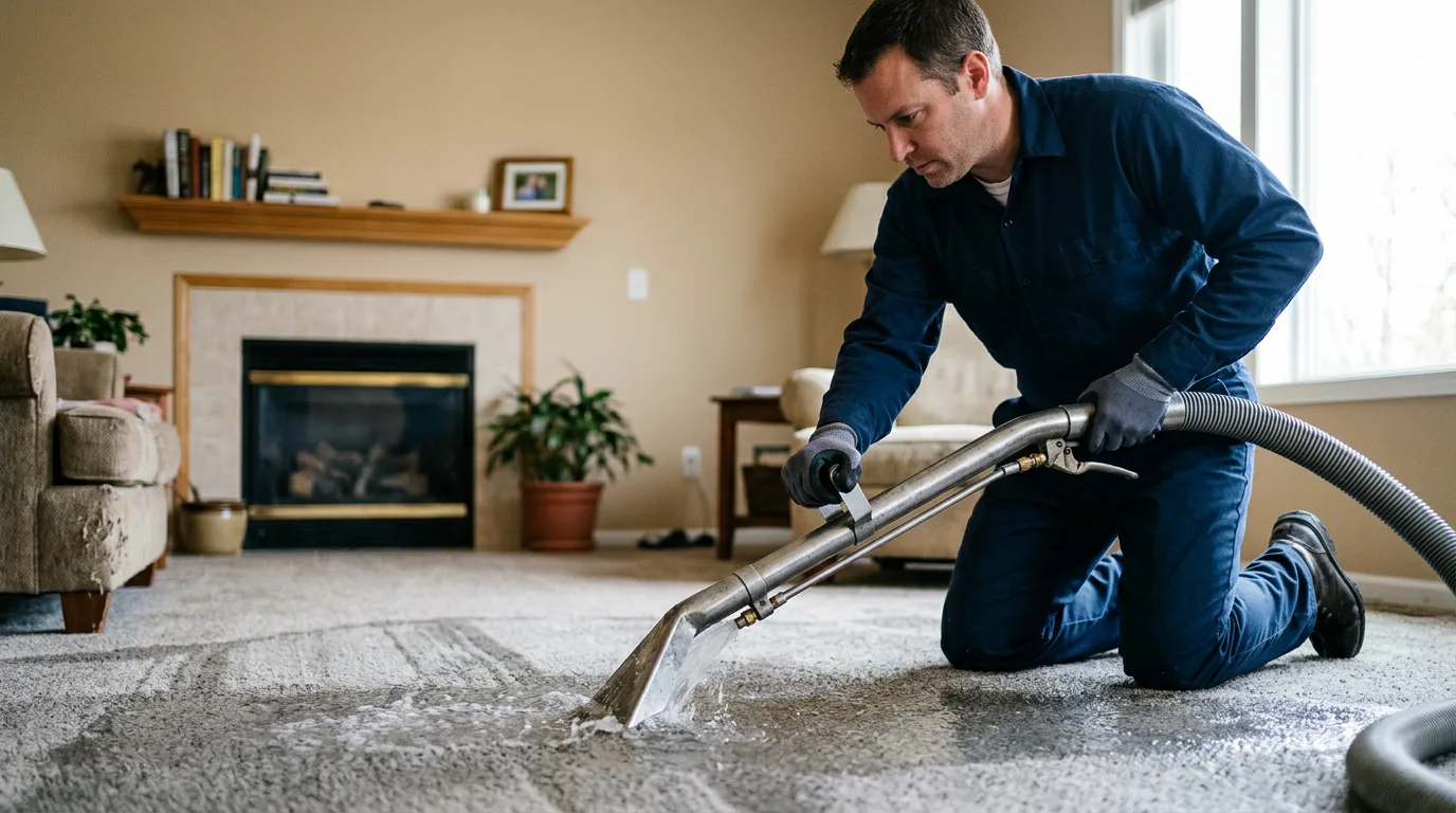 Water damage restoration technician working near Ambridge, PA
